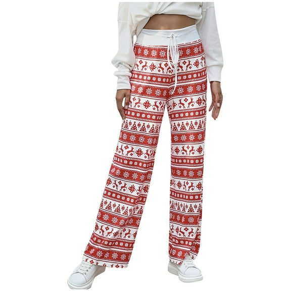 Buigttklop Pants for Women,Women'S Christmas Active Elastic Waist Baggy Sweatpants Joggers Lounge Pants