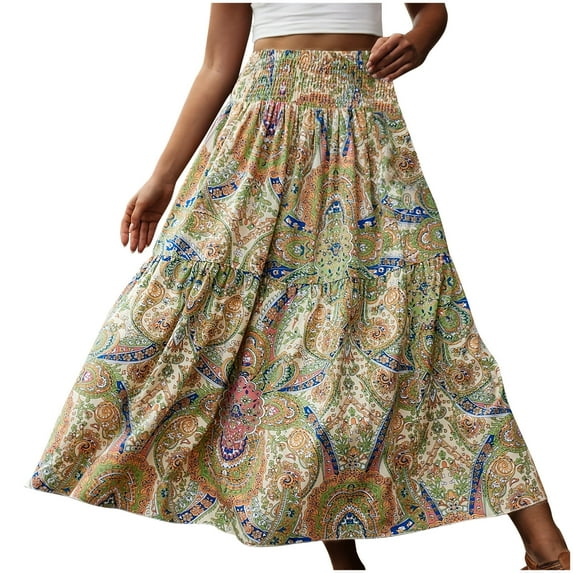 Buigttklop Scoop Women'S Plus Size Boho Floral Paisley High Waisted Flowy A Line Maxi Long Skirt