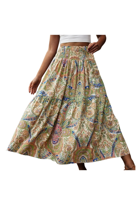 Scoop Women'S Plus Size Boho Floral Paisley High Waisted Flowy A Line Maxi Long Skirt