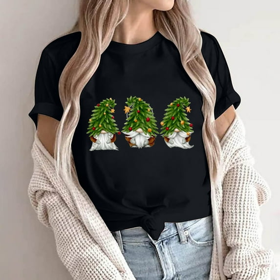 BUIgtTklOP Shirts for Women,Adult Fashion Short Sleeve Round Neck Printing Casual Blouse T-Shirt Tops Shirt Black XL