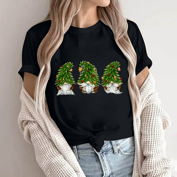 BUIgtTklOP Shirts for Women,Adult Fashion Short Sleeve Round Neck Printing Casual Blouse T-Shirt Tops Shirt Black XL