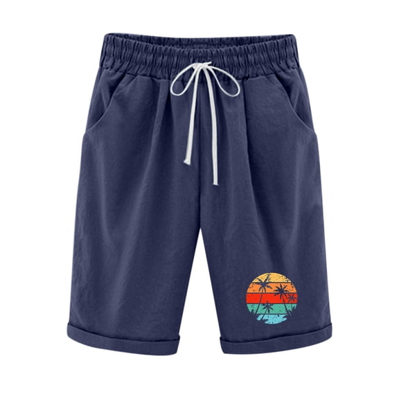 Buigttklop Shorts for Women Plus Size,Women'S Summer Print Five Points Large Size Cotton Linen Pants Casual Pants