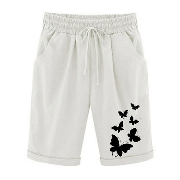Buigttklop No Bounadries Shorts for Women Plus Size,Women'S Summer Printed Five Points Large Size Cotton Linen Pants Casual Pants Shorts