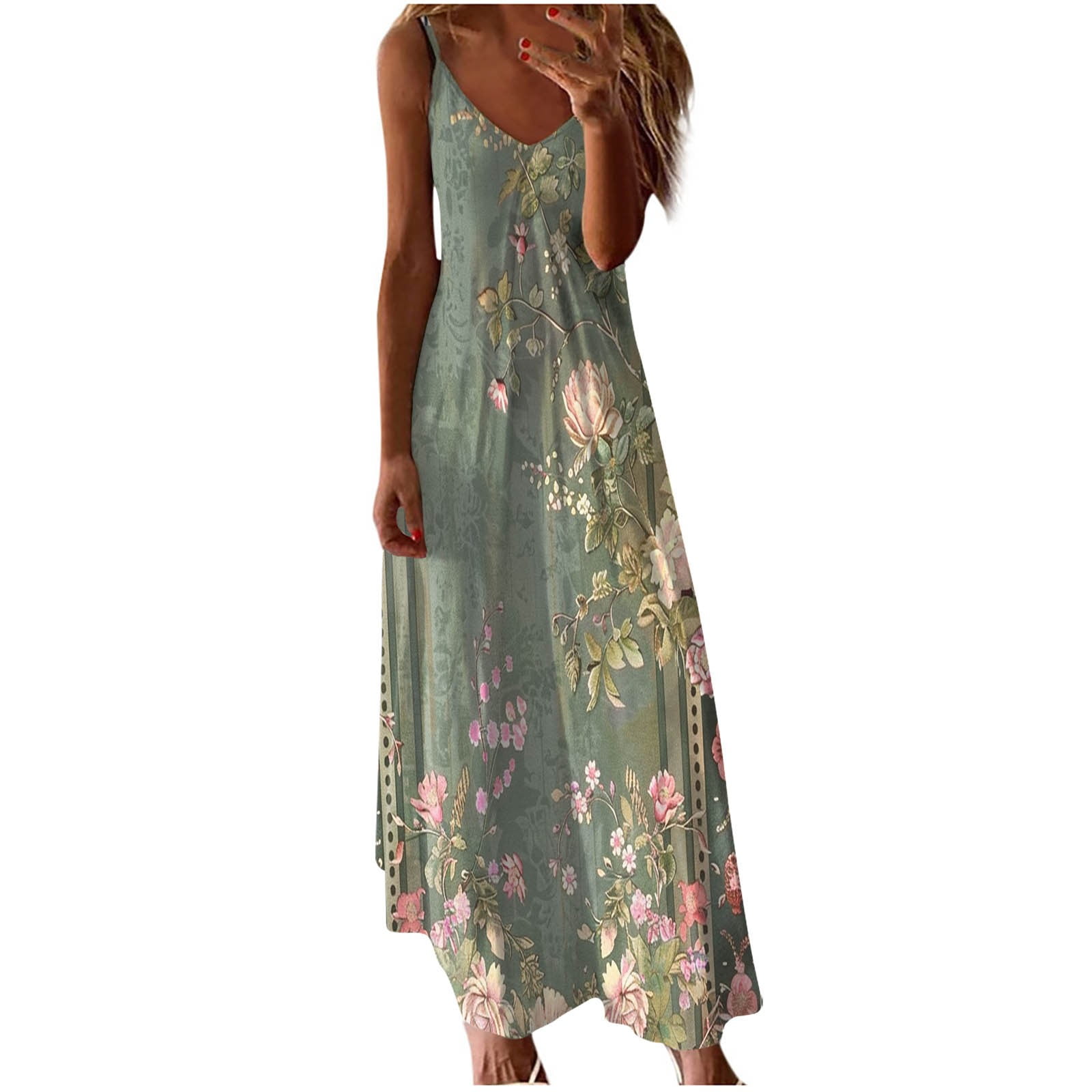 Taqqpue Womens Sleeveless Bohemian Summer Dress Sexy V-Neck