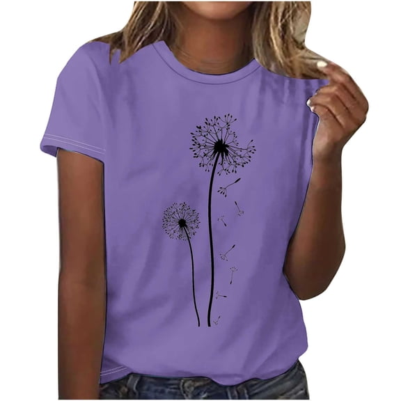 Buigttklop Summer T-Shirt for Women,Women'S Graphic Printes T-Shirt Round Neck Short Sleeved Tops