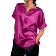 thumbnail image 1 of Buigttklop Summer Tops for Women 2024 Plus Size Women'S Cap Sleeve Silk Tops V Neck Satin Blouse Solid Color Elegant Loose Shirts, 1 of 5