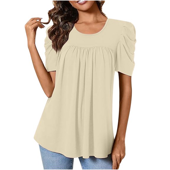 Buigttklop Summer Tops for Women 2024 Plus Size Women'S Short Sleeve Solid Color Basics Crewneck Casual Top Pullover T-Shirt