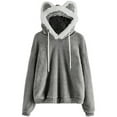 thumbnail image 1 of BUIgtTklOP Sweaters For Women Clearance Plus Size Ladies Casual Autumn Winter Solid Color Hooded Cat Ears Loose Casual Plush Sweater Top Gray, 1 of 5