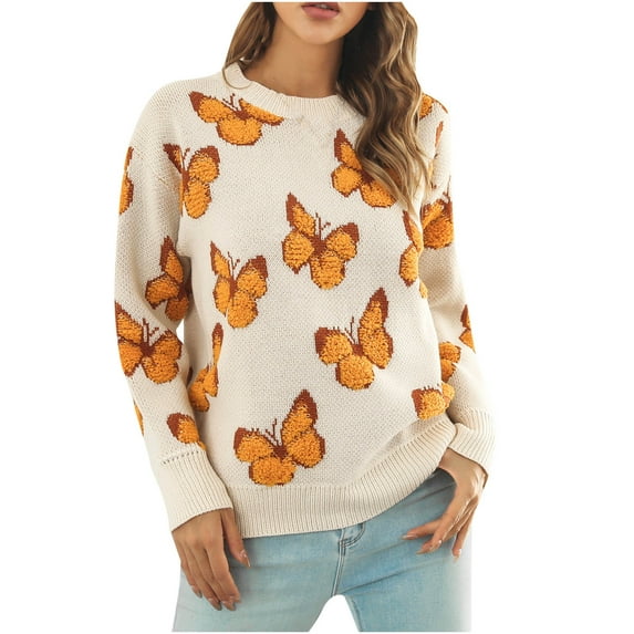 Buigttklop Sweaters for Women Plus Size Women'S Pullover Colorblock Japanese Colorblock Pink Knit Sweater Top Yellow