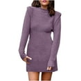thumbnail image 1 of BUIgtTklOP Sweaters for Women Clearance Women'S Autumn and Winter Casual Loose Warm Solid Color Long Sleeve Round Neck Long Sleeve Sweater Dress Purple, 1 of 5