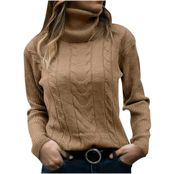 Buigttklop Sweaters for Women Women Casual Pullover Long Sleeve Round-Neck Sweater Coffee