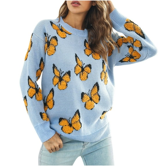 Buigttklop Sweaters for Women Women'S Pullover Colorblock Japanese Colorblock Pink Knit Sweater Top Light Blue