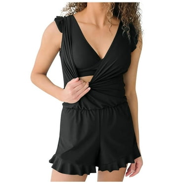 BUIgtTklOP Swimsuits for Women 2024 Clearance,Women's Solid Color Built-in Bra Shorts With Pockets Flat Angle Jumpsuit Swimsuit Clearance Sale Items Cheapeast On Sale