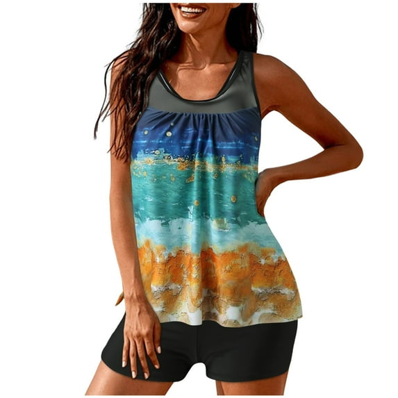 BUIgtTklOP Tankini Swimsuit for Women,Women Plus Size Print Bowknot Set Two-Piece Swimsuit Swimwear Shorts