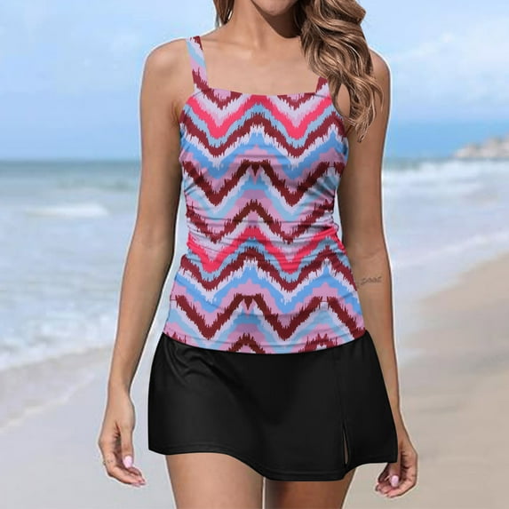 BUIgtTklOP Tankini Swimsuits for Women，Women Vintage Tummy Control Two Piece Tankini Swimsuits Swimdress Push up Swimwear Bathing Suits