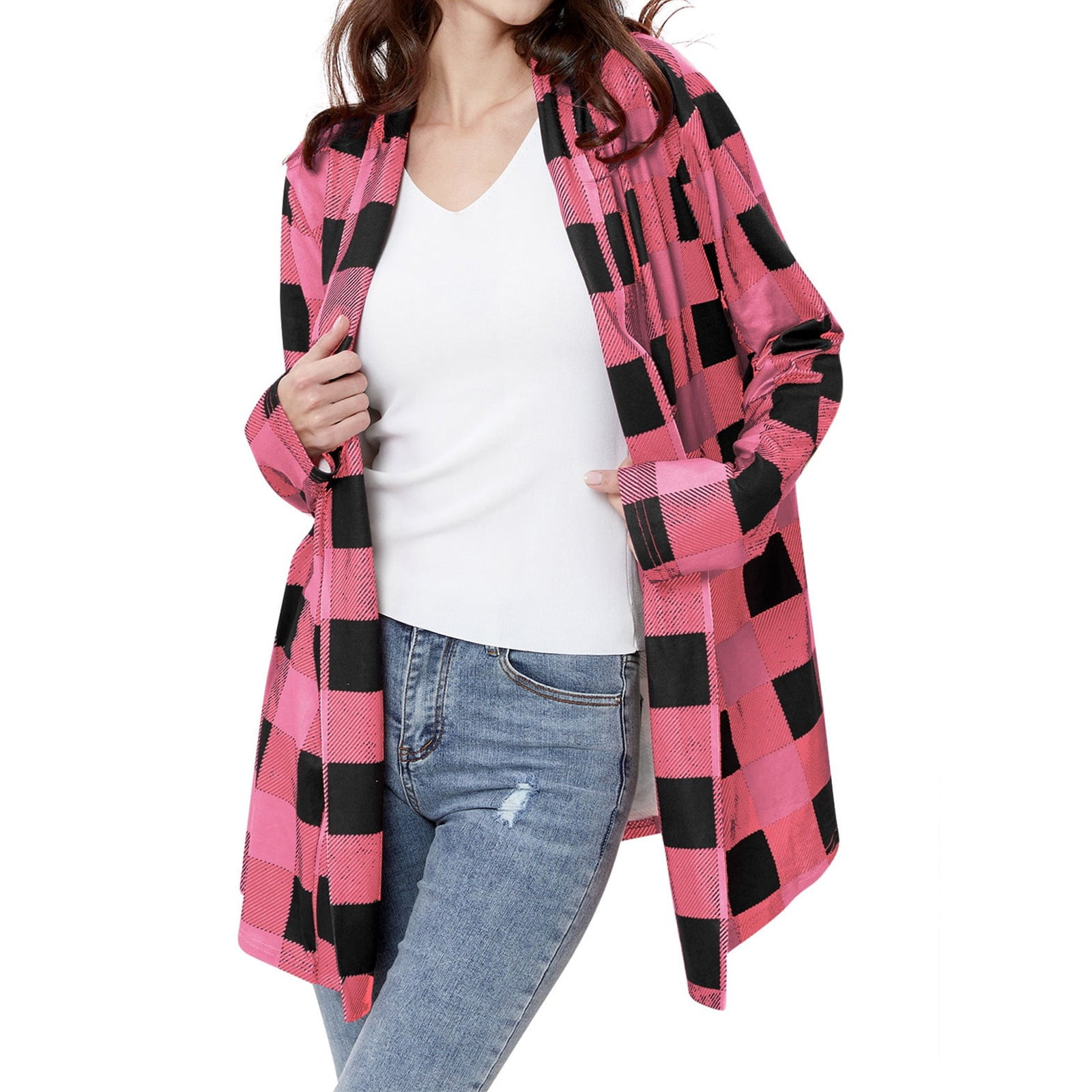 BUIgtTklOP Time and Tru Women's Flannel Plaid Shacket Long Sleeve