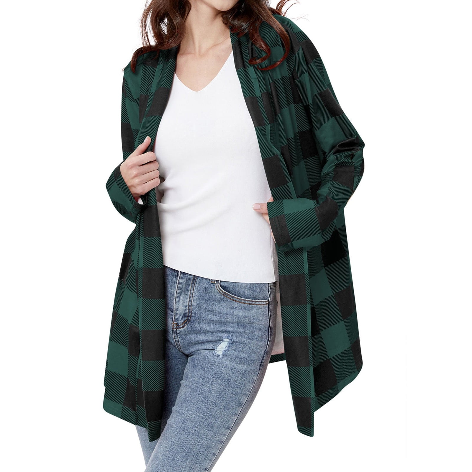 BUIgtTklOP Time and Tru Women's Flannel Plaid Shacket Long Sleeve