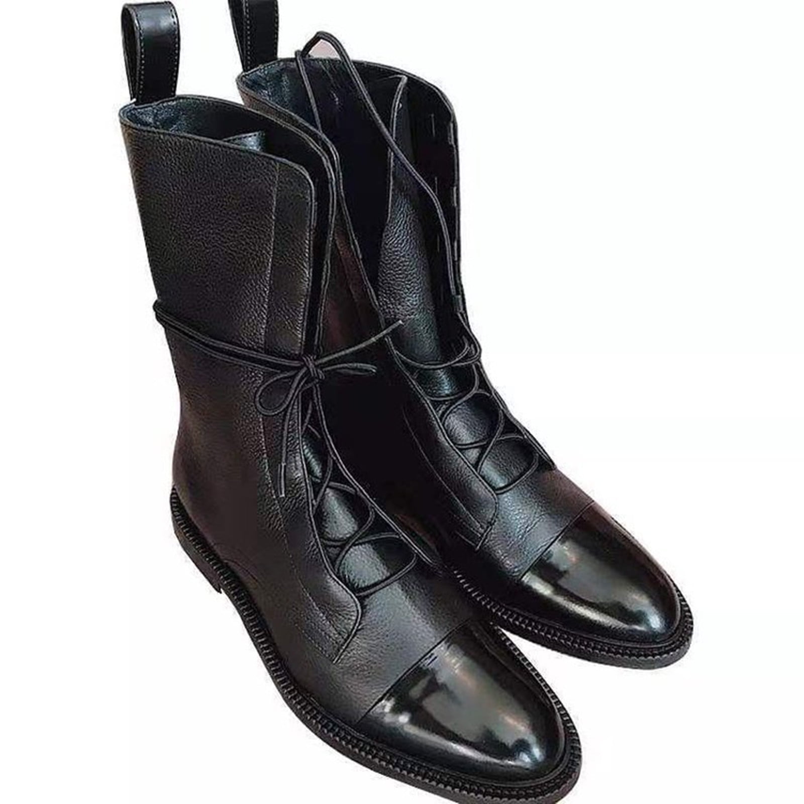 Stylish Women's Vintage Mid-Calf Boots - Studded Lace-Up Design, Low Heel Comfort main image 0