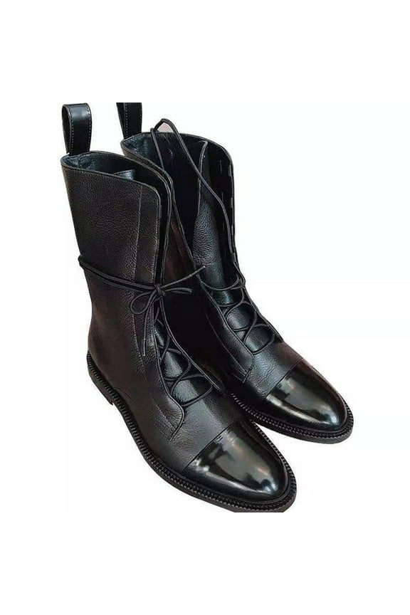 Vintage Mid Calf Boots Women'S Leather Lace Up Ladies Comfort Woman Shoes Women'S Vintage Western Platform Booties,Ankle Boots for Women Low Heel