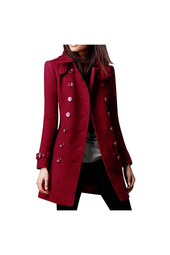BUIgtTklOP Winter Coats,Women Long Sleeve V-Neck Woolen Overcoat Solid Color Button Overcoat
