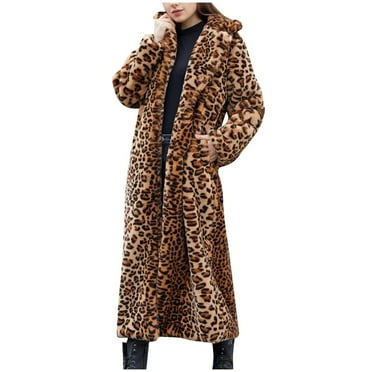 BUIgtTklOP Winter Coats Clearance,Womens Warm Faux Coat Cardigan Winter Leopard Long Sleeve Outerwear
