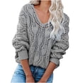 thumbnail image 1 of BUIgtTklOP Winter Savings Clearance Sweaters For Women Plus Size Women'S Casual Hollow Out Solid Color Line V-Neck Long Sleeve Sweater Tops Blouse Gray, 1 of 5