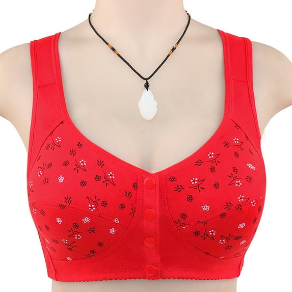 BUIgtTklOP Women Bras Plus Size,Ladies Bra Wire Free Underwear Onepiece Bra Everyday Underwear Bras Red 44