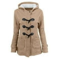 thumbnail image 1 of Women Color Horn Buttons Cardigan Padded Hooded Coat Jacket Overcoat, 1 of 5