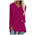 thumbnail image 1 of Buigttklop Women Plus Size Casual V-Neck T-Shirt Loose Long Sleeve Tops Solid Blouse, 1 of 5