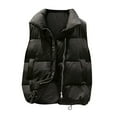 thumbnail image 1 of Buigttklop Women Pocket Vest Coat Short Jacket Winter Sleeveless Turn Down Collar Zipper Solid Outerwear, 1 of 3