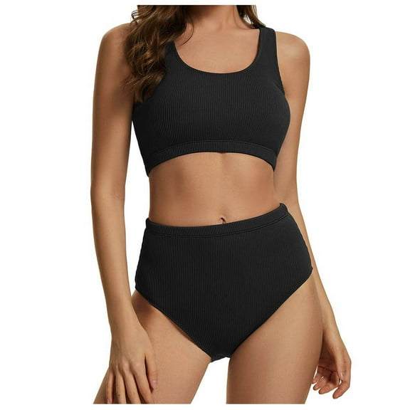 Buigttklop Women Two Piece Swimsuit High Waisted Bikini Set Sporty Racerback High Neck Bathing Suits with Bottom
