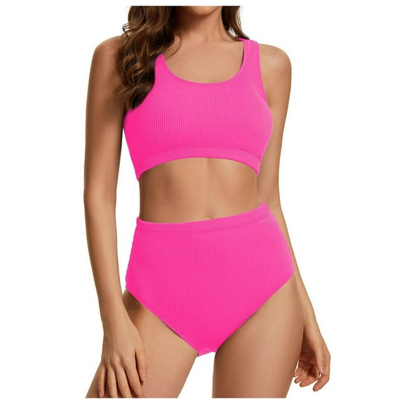 Buigttklop Women Two Piece Swimsuit High Waisted Bikini Set Sporty Racerback High Neck Bathing Suits with Bottom