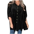 thumbnail image 1 of Buigttklop Women Velvet Mini Dress Button Shirts Casual Puff 3/4 Sleeve Patchwork Sequin Tops, 1 of 6