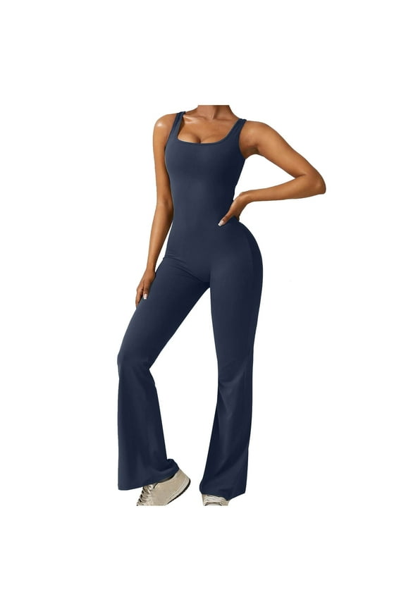 Women Workout Flare Jumpsuits Sexy Backless Gym Bodycon Scrunch Butt Yoga Rompers V Back Lizvette