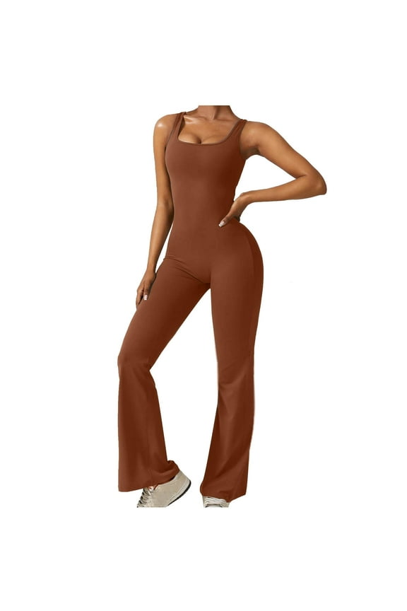 Women Workout Flare Jumpsuits Sexy Backless Gym Bodycon Scrunch Butt Yoga Rompers V Back Lizvette
