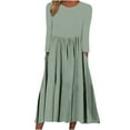 thumbnail image 1 of BUIgtTklOP Women 's Casual Round Neck Long Sleeve Folding Solid With Pocket Dresses, 1 of 5