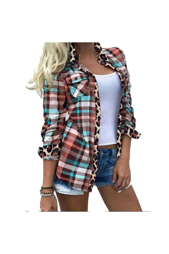 Women's Flannel Plaid Shacket Long Sleeve Button Down Chest Pocketed Shirts Jacket Coats