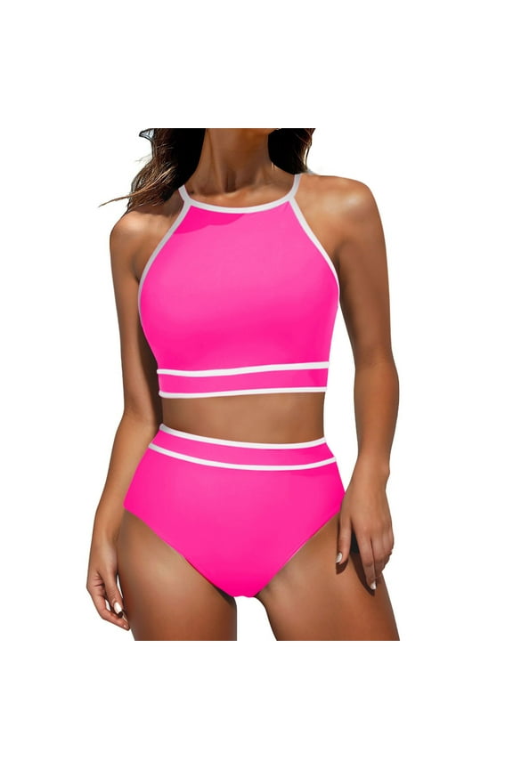 BUIGTTKLOP Bikini Sets for Women's High Waisted Sporty Two Piece Swimsuits Color Block Cheeky High Cut Bathing Suits