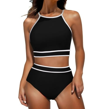 BUIgtTklOP Women's High Waisted Bikini Sets Sporty Two Piece Swimsuits Color Block Cheeky High Cut Bathing Suits