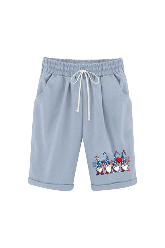 Women's Independence Day Plus Size Shorts Bermuda High Rise Shorts Knee Length Cotton Linen Drawstring Casual Shorts Athletic Jogger Workout Shorts
