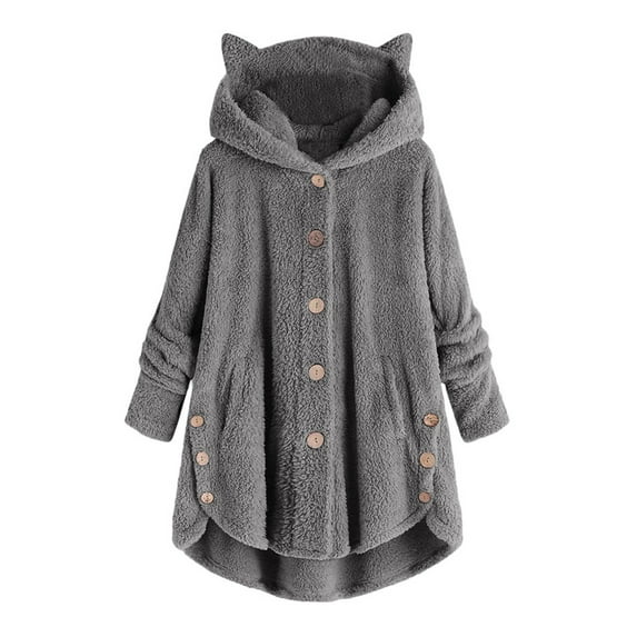 BUIgtTklOP Women's Keep Warm Cardigan Hoodies Ears Irregular Plush Solid Hooded Coat Tops