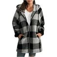 thumbnail image 1 of BUIgtTklOP Women's Keep Warm Casual Hooded Plaid Zip Pocket Jacket Top Blouse Coat, 1 of 5
