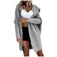 thumbnail image 1 of BUIgtTklOP Women's Long Sleeve Solid Hooded Knit Cardigan Long Sweater Coat, 1 of 6