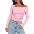 thumbnail image 1 of BUIgtTklOP Women's One Off Shoulder Long Sleeve Top Ruched Going Out Tops Slim Fit Y2K Shirt Crop Top, 1 of 5