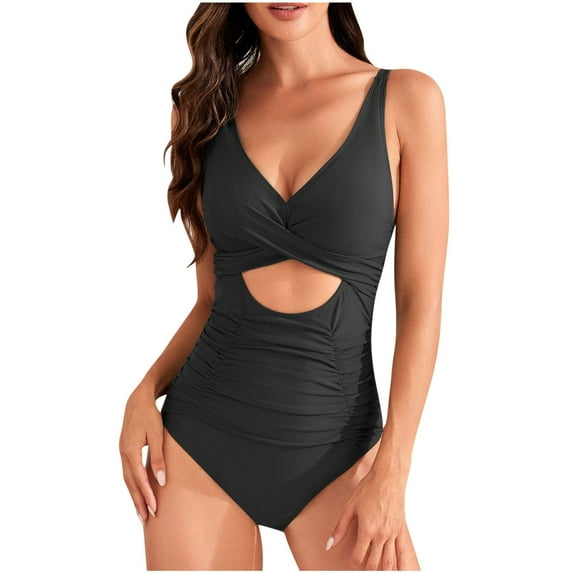 BUIgtTklOP Women's One Piece Swimsuits Tummy Control Cutout High Waisted Bathing Suit Wrap Tie Back 1 Piece Swimsuit