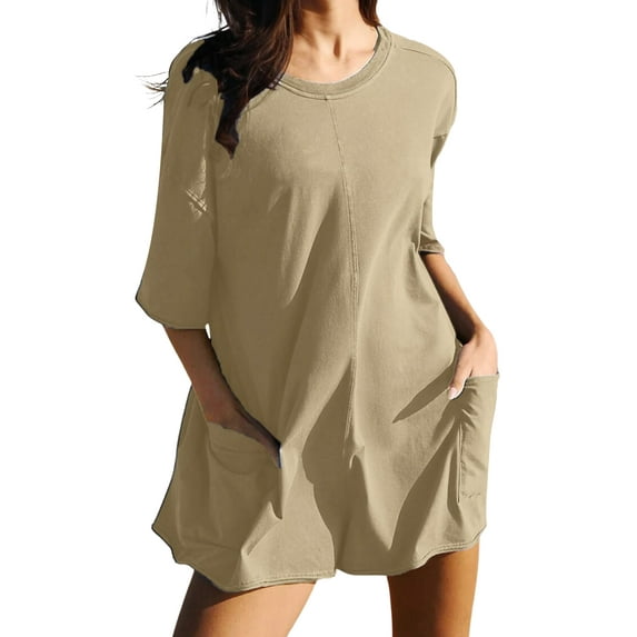 BUIGTTKLOP Women's Oversized Casual Rompers Summer Outfits Workout Hot Short Tee Rompers V Neck Loose Short Sleeve Jumpsuit With Pocket