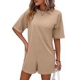 thumbnail image 1 of BUIgtTklOP Women's Oversized Casual Rompers Summer Outfits Workout Hot Short Tee Rompers V Neck Loose Short Sleeve Jumpsuit With Pocket, 1 of 1