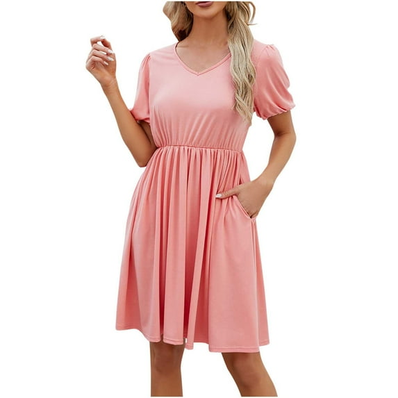 BUIgtTklOP Women's Short Sleeved Solid Color Loose Fitting T-shirt Round Neck Pajama Dress