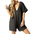 thumbnail image 1 of BUIgtTklOP Women's Solid Oversized Casual Rompers Summer Outfits Workout Hot Short Tee Rompers V Neck Loose Short Sleeve Jumpsuit With Pocket, 1 of 6