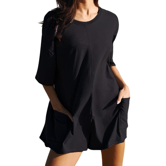 BUIgtTklOP Women's Summer Oversized Hot Short Tee Romper Casual Workout Athletic Romper one-piece Backless Loose Shorts Jumpsuit Overalls With Pocket